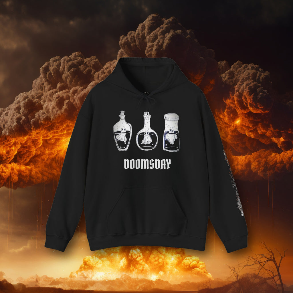 Bottled Spirits Hoodie on the Doomsday explosion background