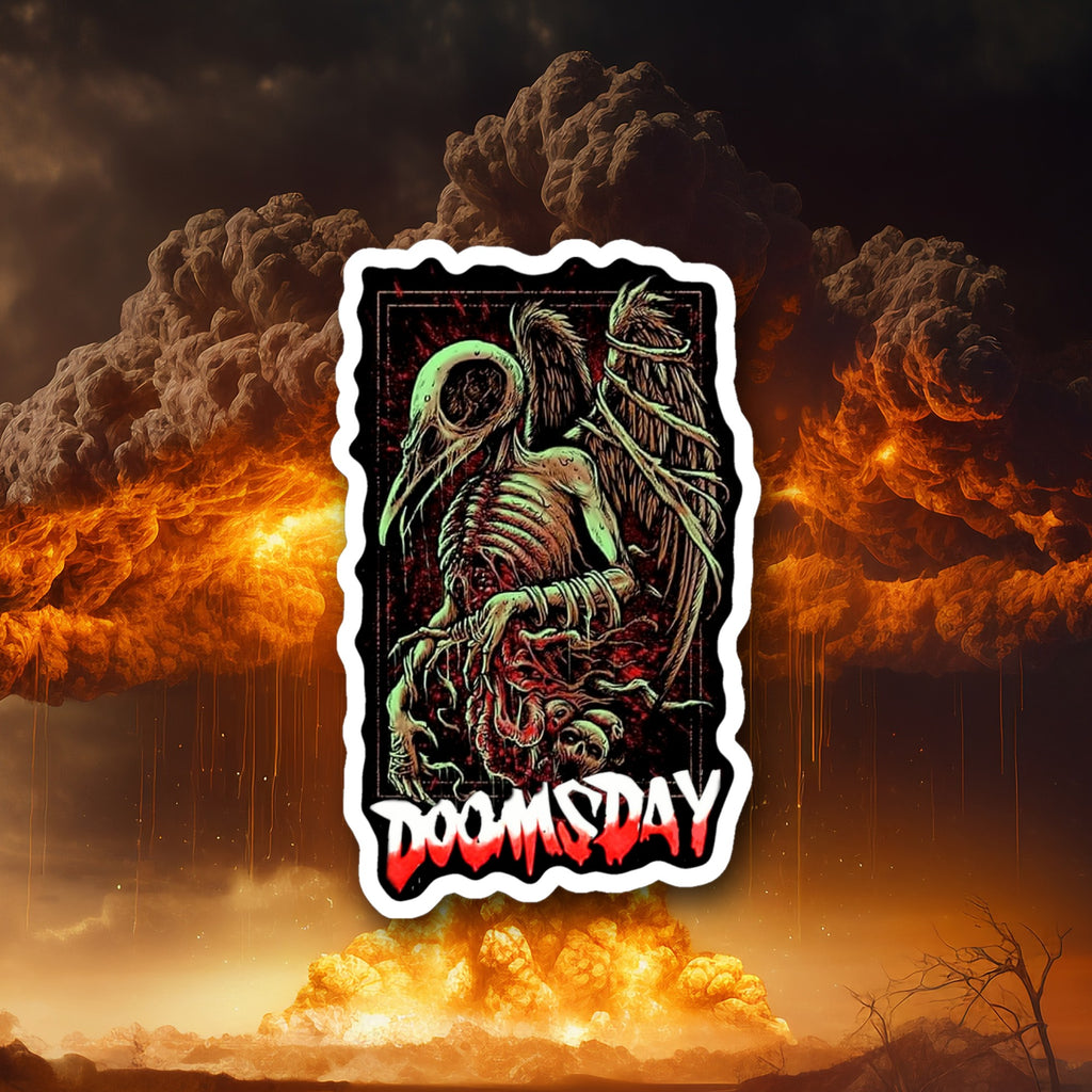 Skeleton Bird die-cut sticker on nuclear explosion background